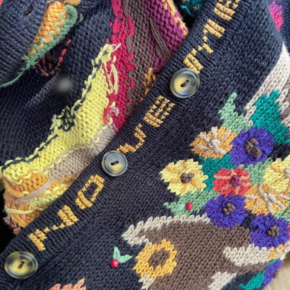 Design Options Thanksgiving Cardigan Black Turkey October Fall Colors Size Large - Picture 5 of 13